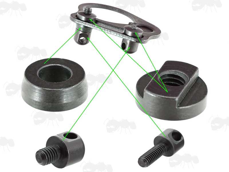 QD Swivel Base Stud Adapter Options with M5 Threads, Shown Fitted to a Rifle Buttstock Receiver Plate with Sling Slot