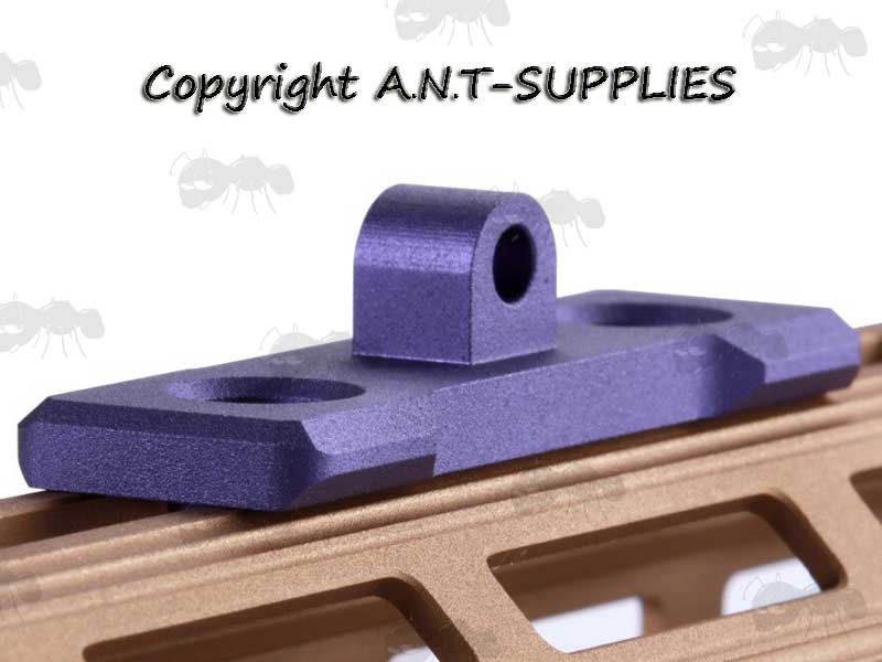 Purple Anodised QD Bipod / Sling Base Fitting on an MLOK Rail Handguard