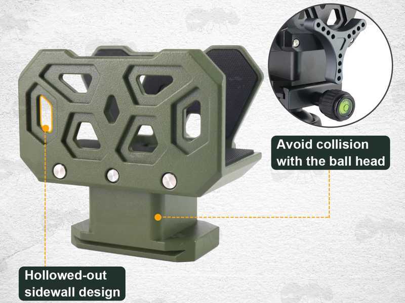 Side View of The All Green Metal Rifle Tripod Fitting Saddle High-Profile Cradle for ARCA-Swiss and 3/8 Inch Threaded Tripods