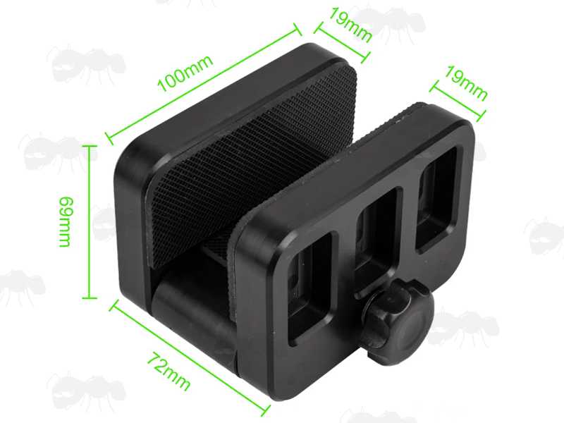 Dimensions of The All Black Polyformaldehyde Rifle Tripod Fitting Saddle Mount Rest for Either Threaded or ARCA Swiss Fitting
