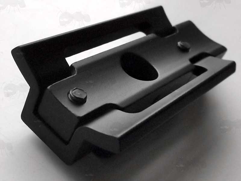 Base Curved Profile View of The Adjustable Angle Sling Swivel Stud Fitting Bipod Rail Adapter Kit, Three Slot Length