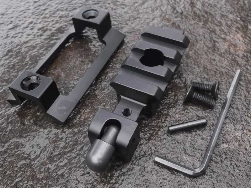 Dismantled View of The Adjustable Angle Sling Swivel Stud Fitting Bipod Rail Adapter Kit, Three Slot Length