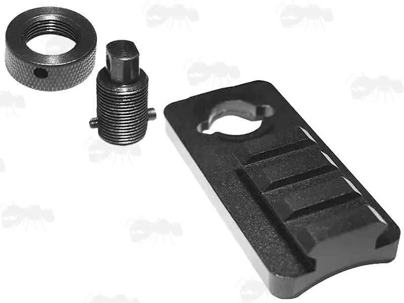 Dismantled View of The Swivel Stud Fitting Three Slot Bipod Rail Adapter Kit