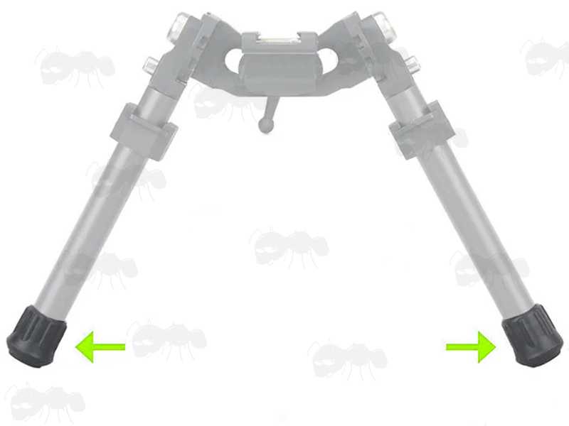 Pair of Black Rubber Feet, Shown Fitted to a  Long Range Accuracy Ultra Light Scout Style Bipod