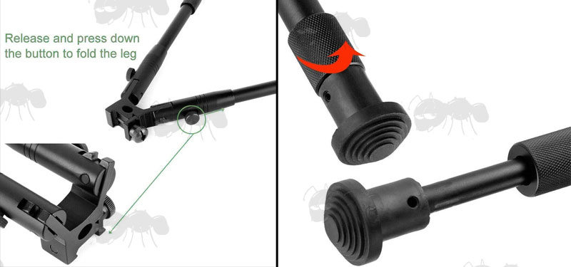 Close Up View of the Leg Adjustments on The 20mm Weaver / Picatinny Rail Fitting Standard Length Telescopic Folding Bipod