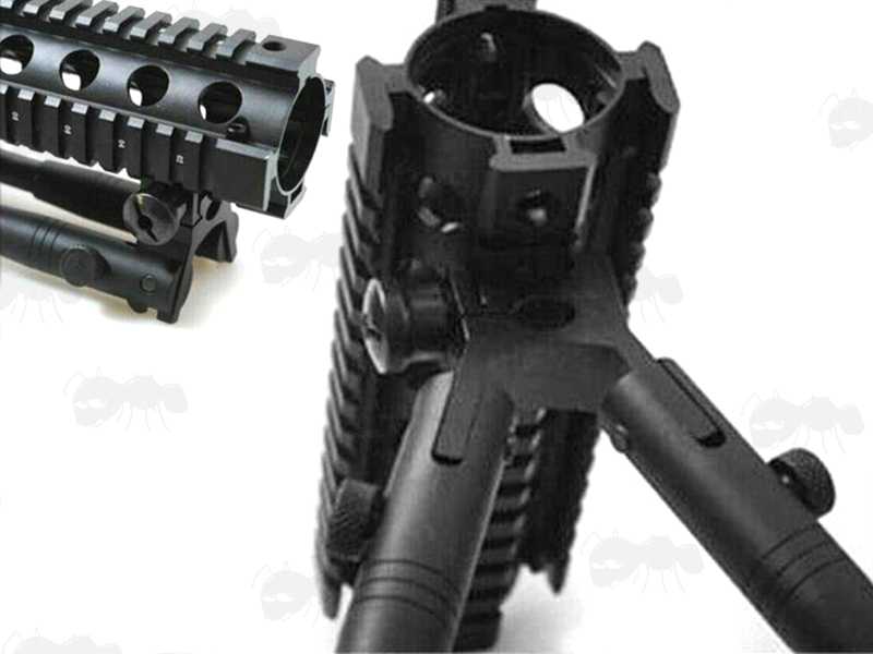 Standard Weaver / Picatinny Rail Fitting Bipod, Shown Fitted to an Quad Rail Handguard