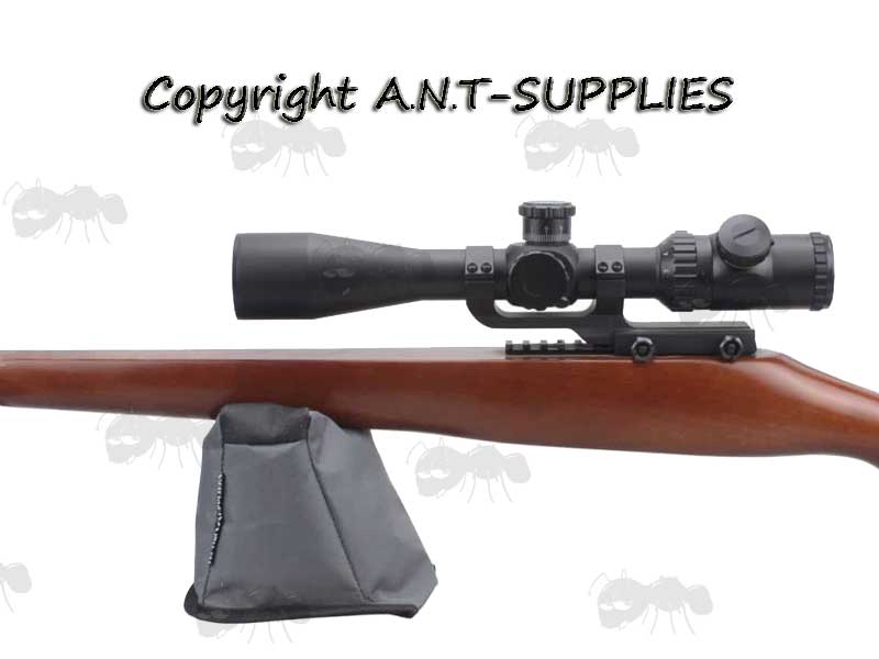 Dark Grey Canvas Front Shooting Rest Bag With Rifle