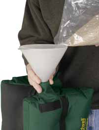 Caldwell Gun Rest Bag being Filled with use of a Funnel