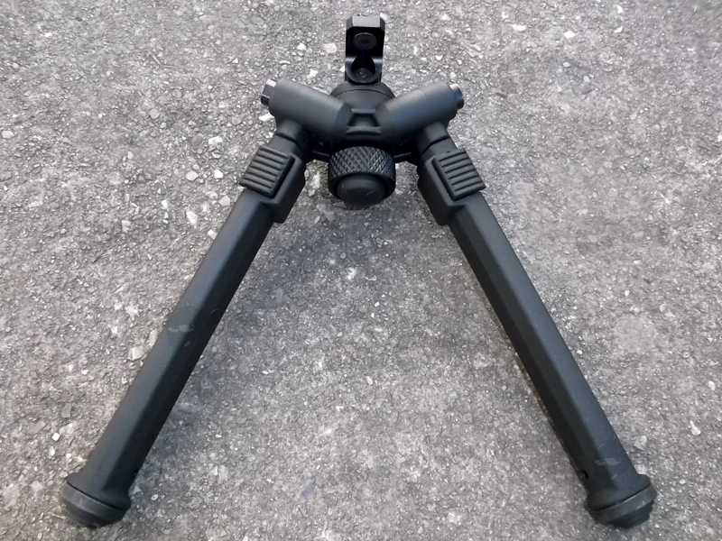 Front View of The One Piece Design Rifle Bipod for M-Lok Handguards, In Folded Out Position