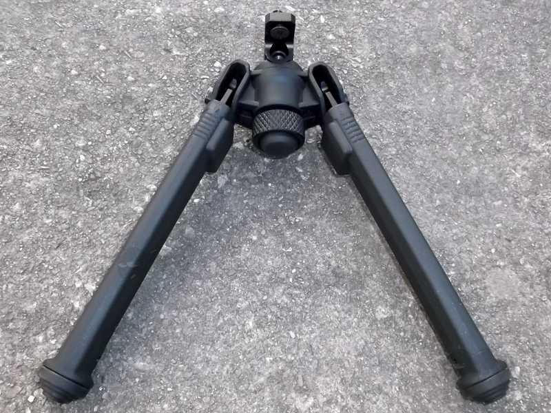 Rear View of The One Piece Design Rifle Bipod for M-Lok Handguards, In Folded Out Position