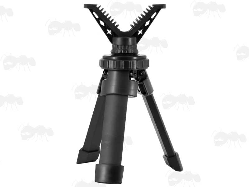 Compact Black Metal Tripod Benchrest Shooting Quick Stick with Removable V Notch Rest