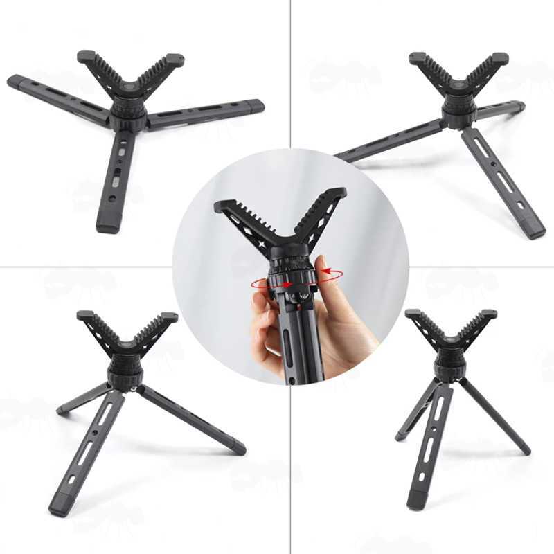 Low and High Setting Range of The Compact Black Metal Tripod Benchrest Shooting Quick Stick with Removable V Notch Rest