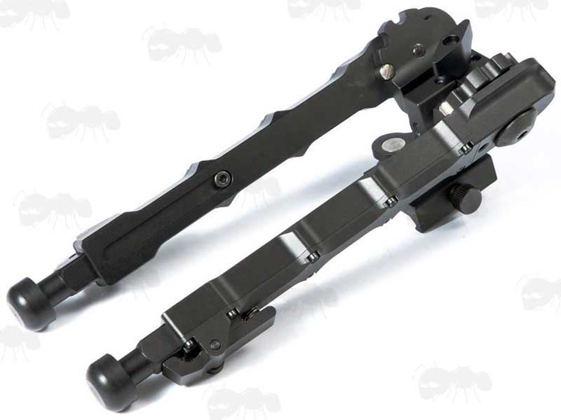 Underside View of The Picatinny Rail Fitting Rifle Bipod with Quick Attach / Detach Tilting Head