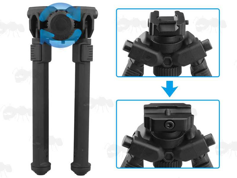 Polymer and Aluminium Design Rifle Bipod for Picatinny Handguards with Tilt Feature and 360 Degree Rotation