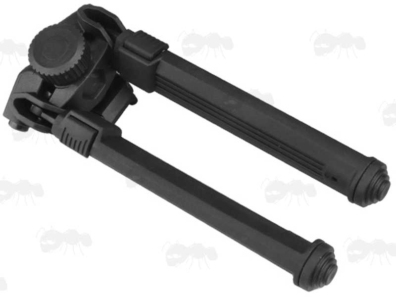 Base View of The Polymer and Aluminium Design Rifle Bipod for Picatinny Handguards with Tilt Feature and 360 Degree Rotation