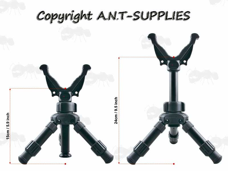 Compact and Extended View of The RokStad ELP V Mount Tripod Shooting Sticks with V Notch Rest
