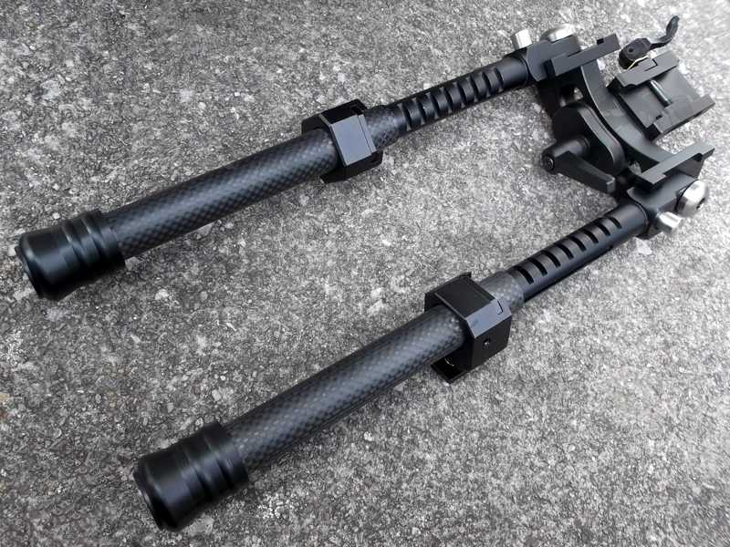 Fully Extended Carbon Fiber Legs View of The Tactical Rifle Bipod for 1913 Style Picatinny Rails X-10