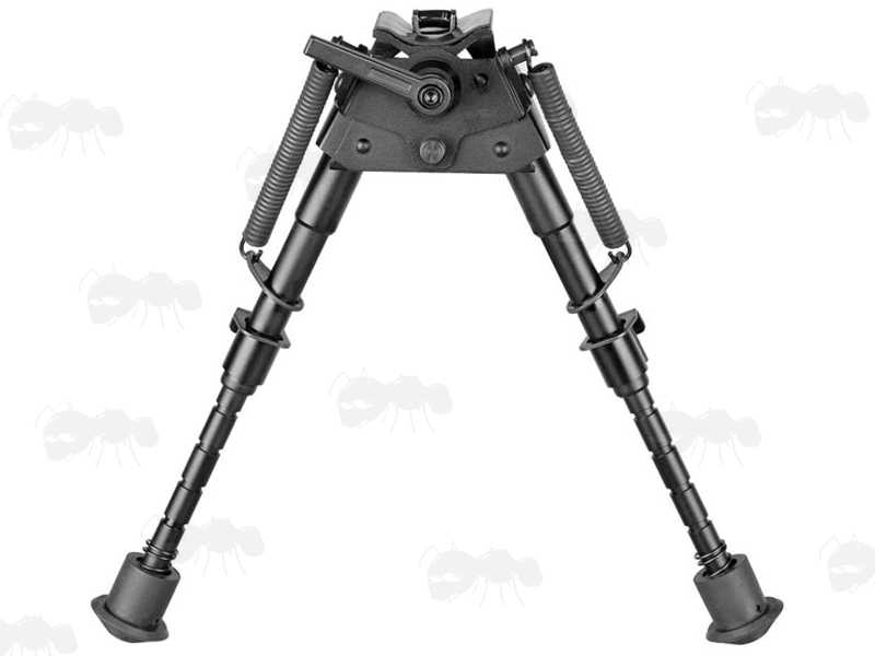 Telescopic Leg Rifle Bipod ~ QD Bench Rest Model with Tilt Lock Lever, Shown with Legs Fully Extended