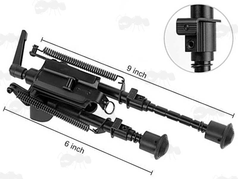 Telescopic Leg Rifle Bipod ~ QD Bench Rest Model with Tilt Lock Lever, Shown with One Leg Extended