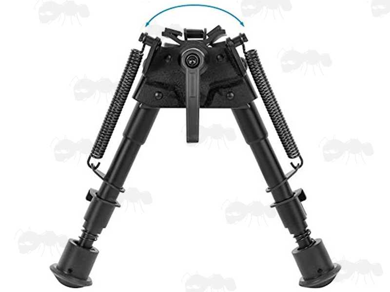 Front View of The Telescopic Leg Rifle Bipod ~ QD Bench Rest Model with Tilt Lock Lever