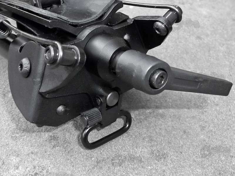 Swivel Stud Attachment Point Close Up View on The Telescopic Leg Rifle Bipod with Tilt Lever