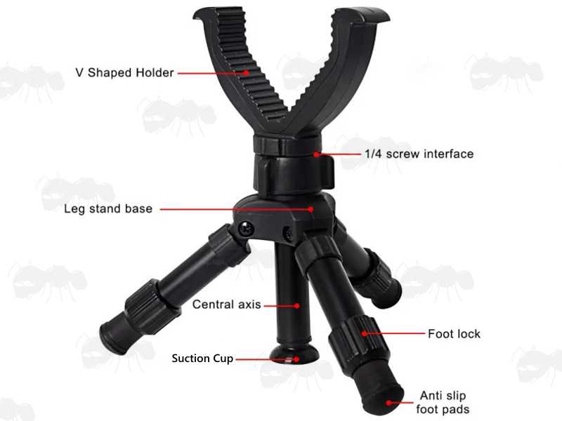 Feature Guide of The Black Tripod Benchrest Shooting Sticks with V Notch Rest