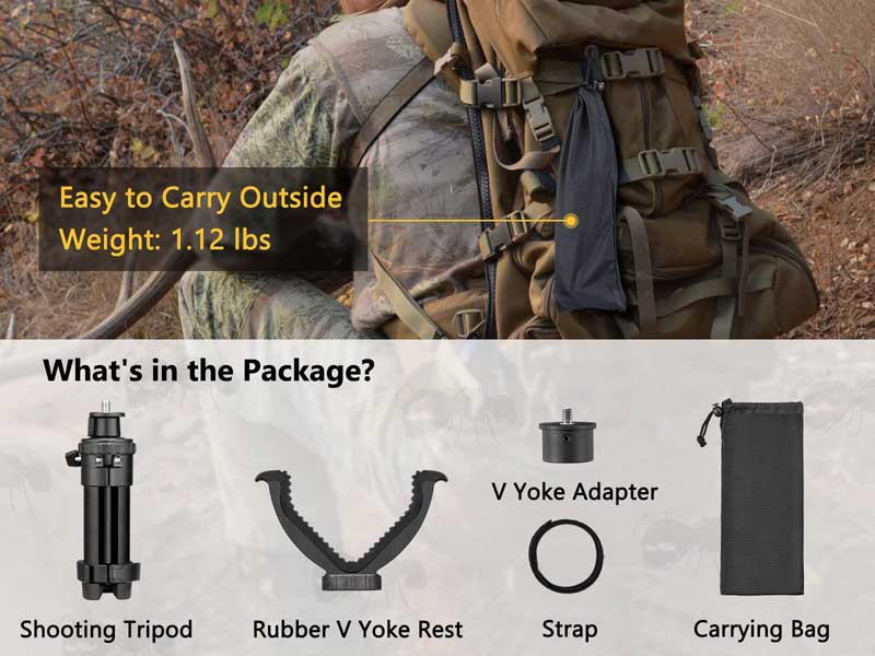Everything Included with The Black Tripod Benchrest Shooting Sticks with V Yoke Notch Rest and Shown in Carry Position