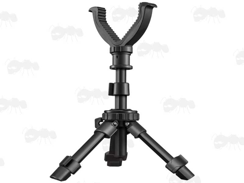 Black Tripod Benchrest Shooting Sticks with V Yoke Notch Rest in Extended Length