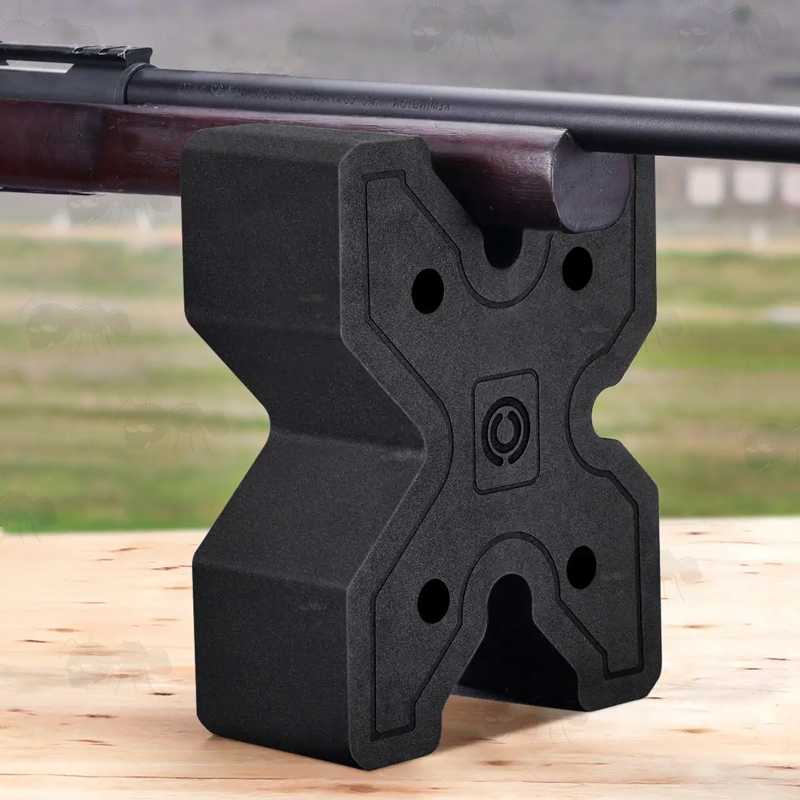 Black EVA Foam Gun Barrel X-Block Shooting Rest, Shown In Use