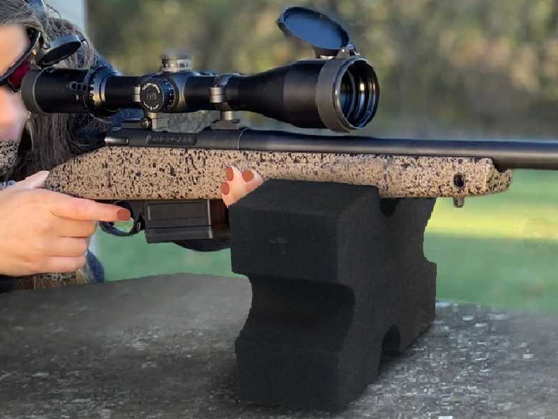 Black EVA Foam Gun Barrel X-Block Shooting Rest, Shown In Use