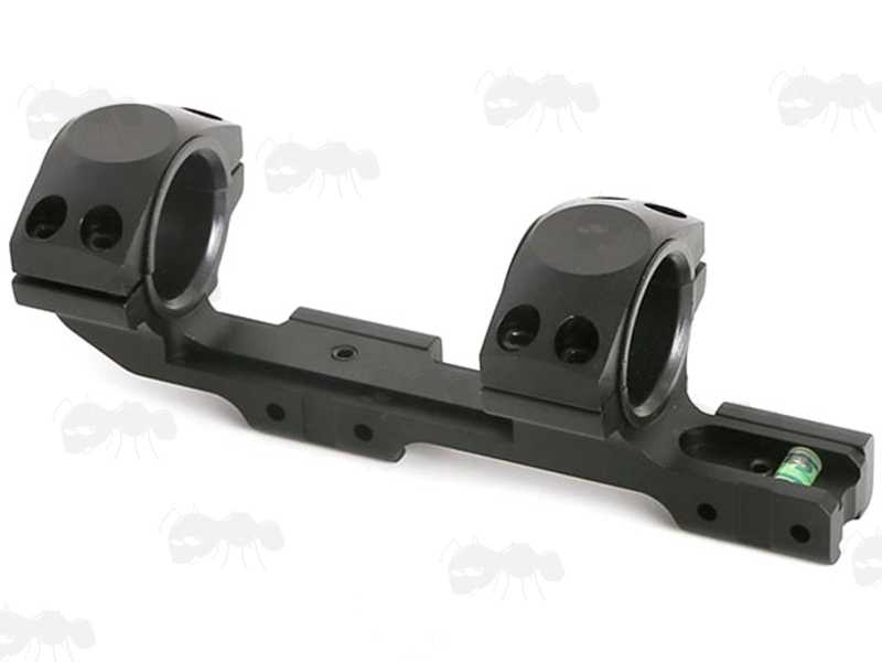 Base View of The Forward Reach, One Piece, 30mm Scope Ring Mounts for UK Dovetail Rails with ACD Spirit Levels