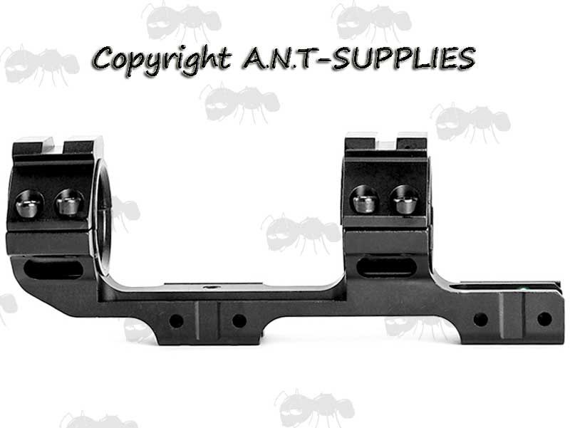 Double Clamped Dovetail Rail One Piece Cantilever Design Scope Mount with 30mm Rings with Fixed Accessory Rails, 25mm Ring Adapter Inserts and Spirit Level