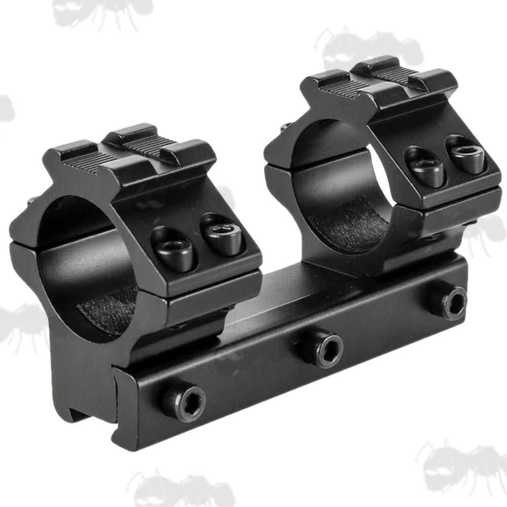 Short Base, One Piece, Medium Profile 25mm Scope Ring Mounts for Dovetail Rails with Rail Tops