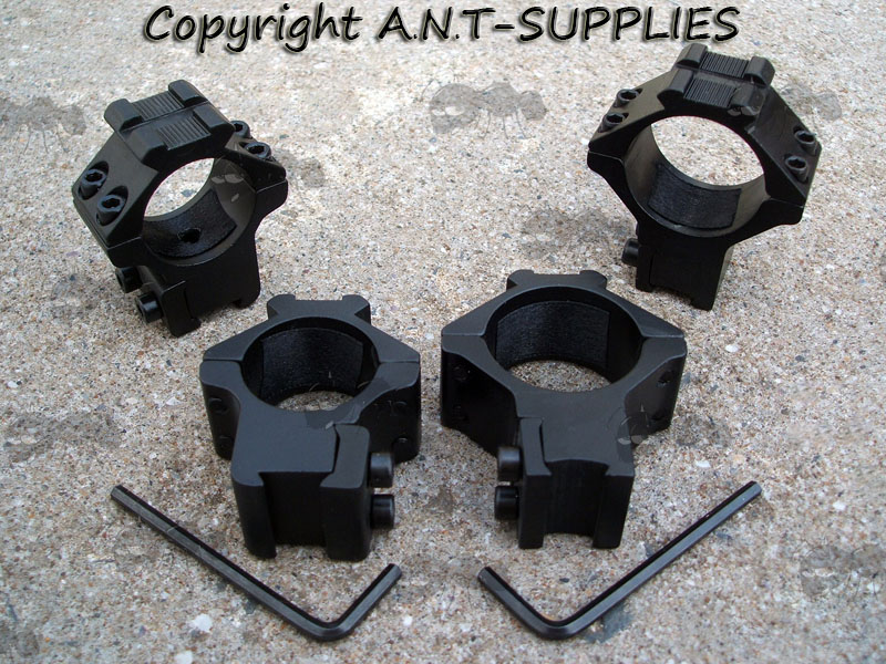 Rambo High-Profile Double Clamped 25mm and 30mm Scope Rings for Dovetail Rails with Rail Head