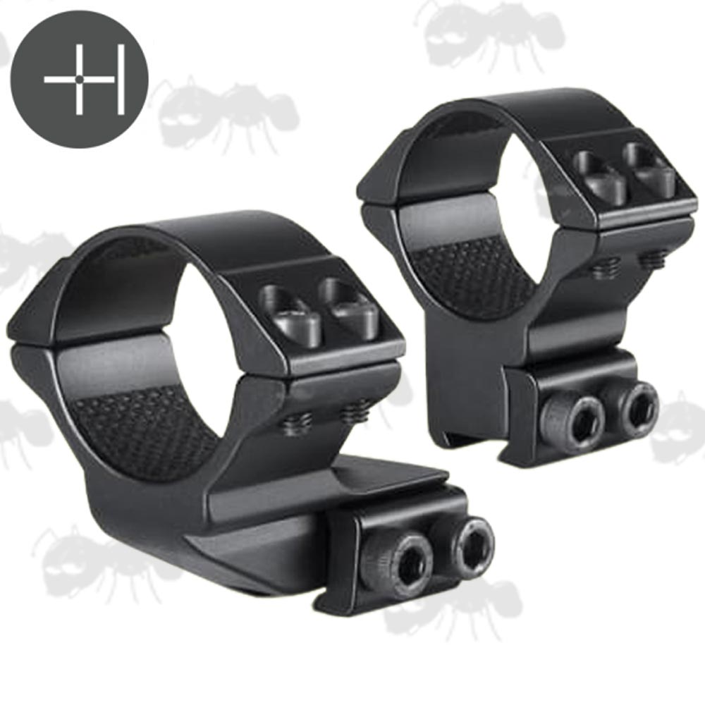 Pair of Hawke One Inch Extension Ring Mounts for Dovetail Rails, High Profile Design for 30mm Diameter Scope Tubes, Model 22 122