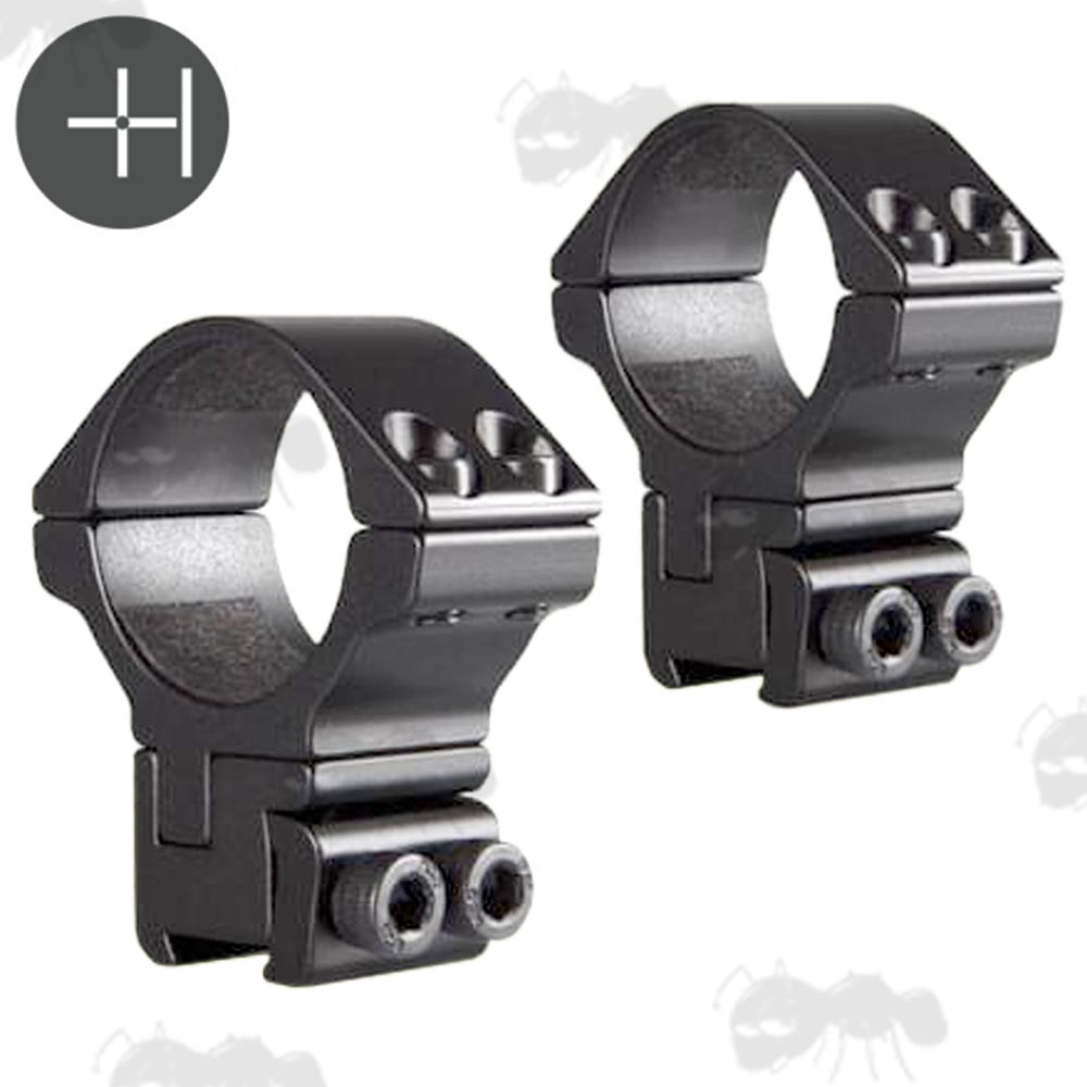 Pair of Hawke Two Piece Dovetail Rail Scope Mounts, High Profile 30mm Diameter Scope Rings, Model 22 140