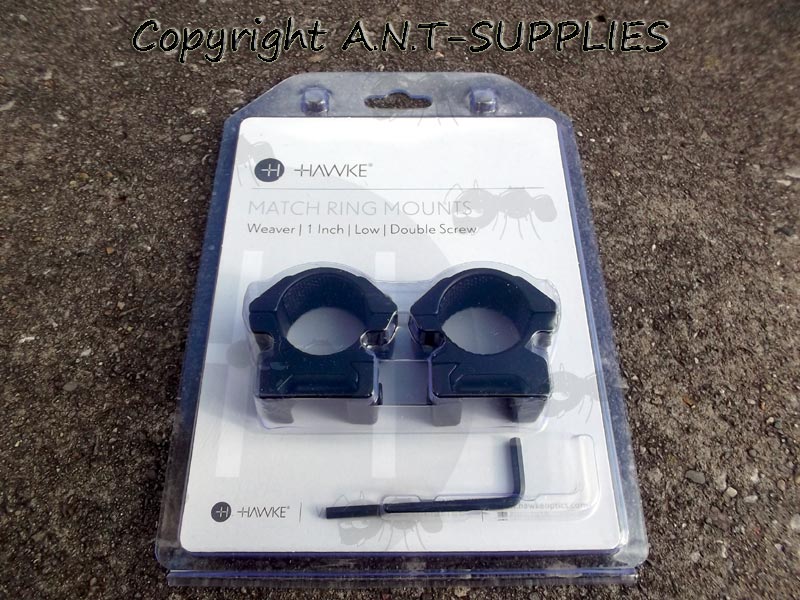 Pair of Hawke Two Piece Weaver Rail Scope Match Mounts, Low Profile Design for 25mm Diameter Scope Tubes, Model 22 112 in Packaging
