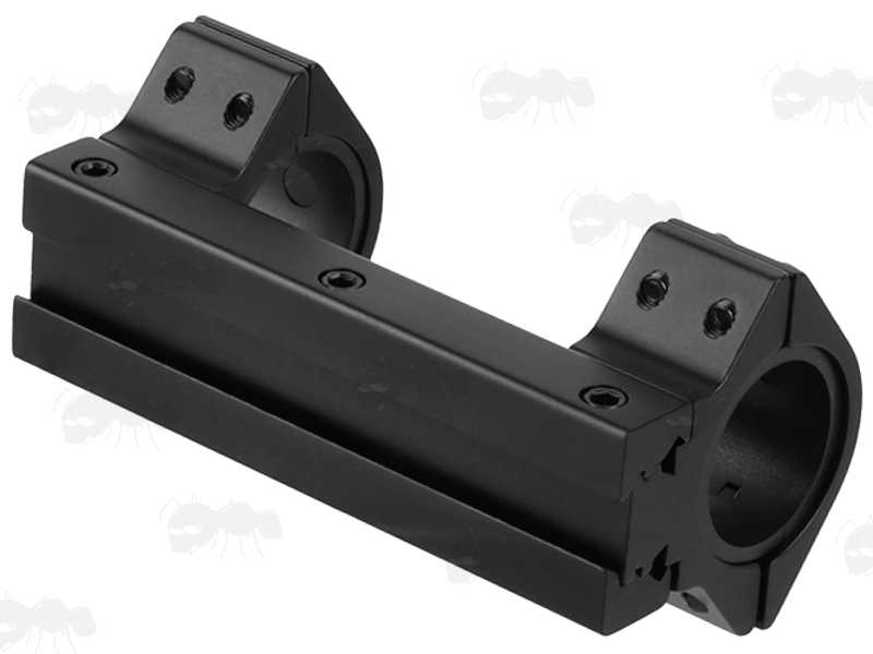 Base Rail Fitting Profile View of The One Piece, Low-Profile 30mm Diameter Scope Mount for Weaver / Picatinny and Dovetail Rails with 25mm Ring Adapters