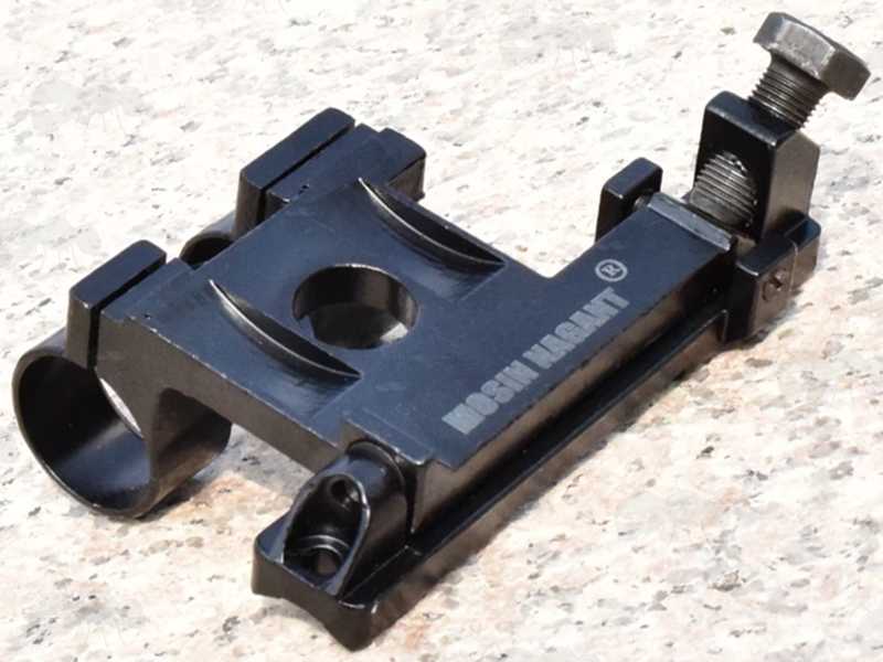 Front View of The Mosin Nagant Steel Side Mount Scope Rings Fitted To Rifle Scope