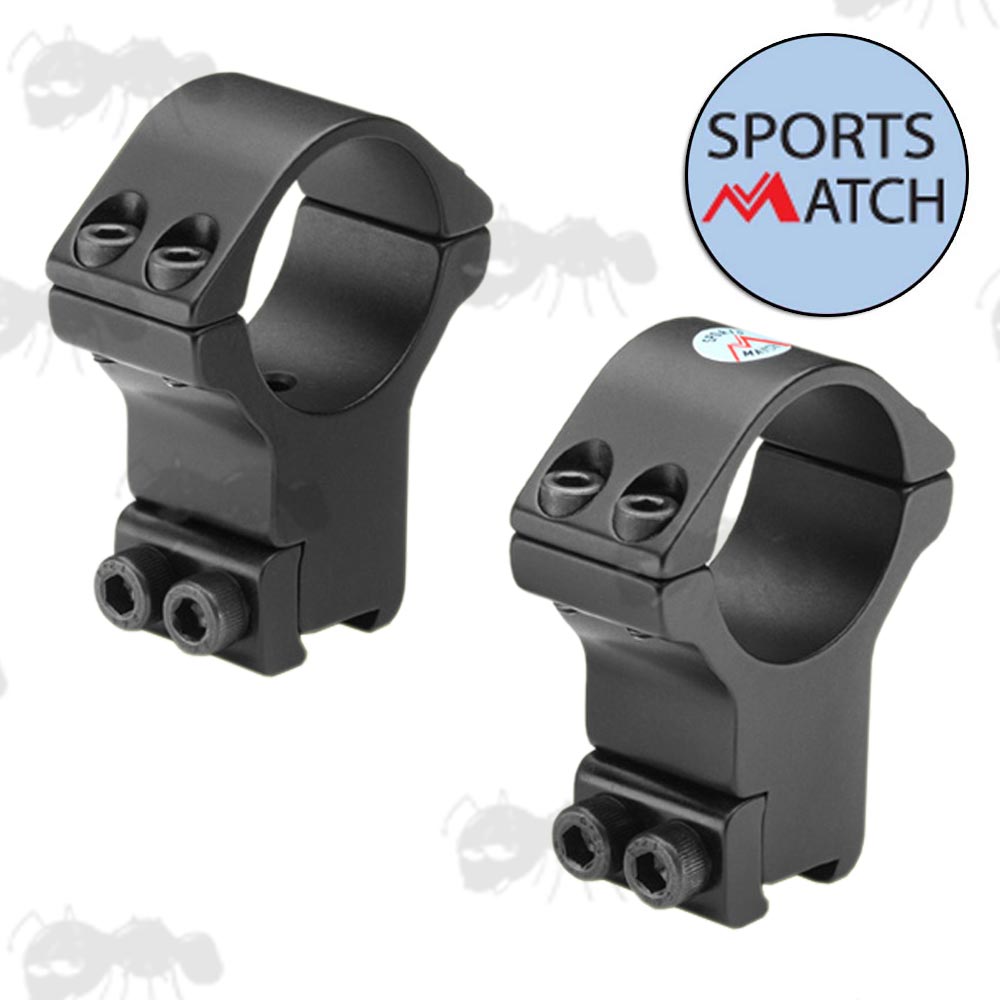 HTO71 Sportsmatch 13mm Dovetail Extra-High Profile Double Screw, 30mm Diameter Scope Rings with Arrestor Pin