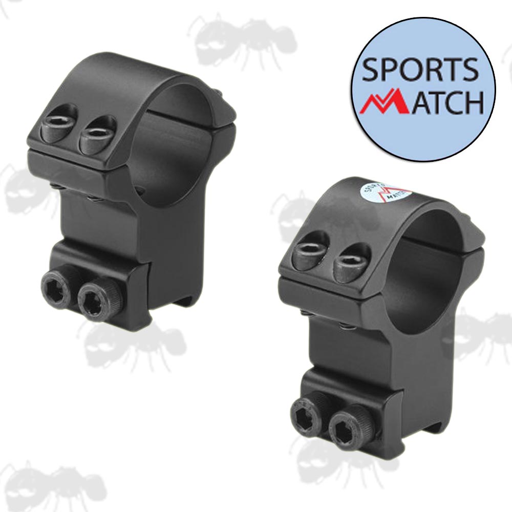 HTO8C Sportsmatch 13mm Dovetail High Double Screw 25mm Scope Rings with Arrestor Pin
