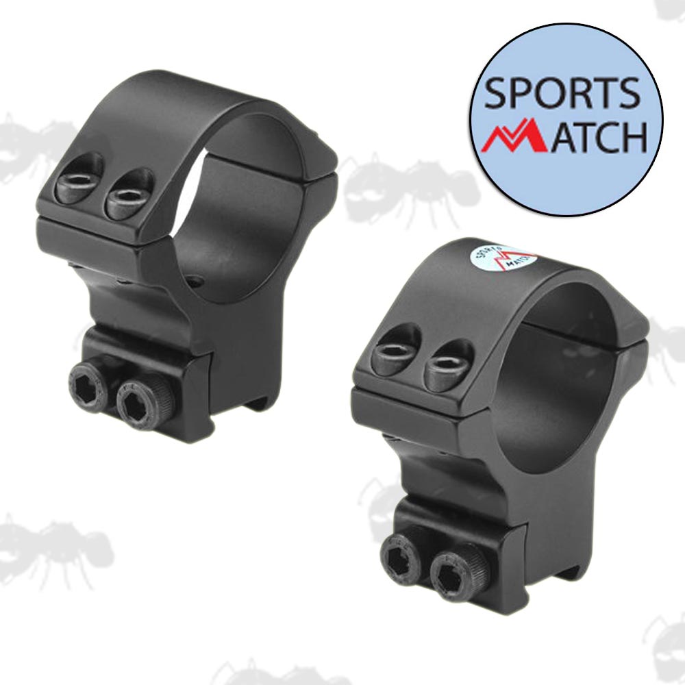 HTO36C Sportsmatch 13mm Dovetail High-Profile Double Screw, 30mm Diameter Scope Rings with Arrestor Pin
