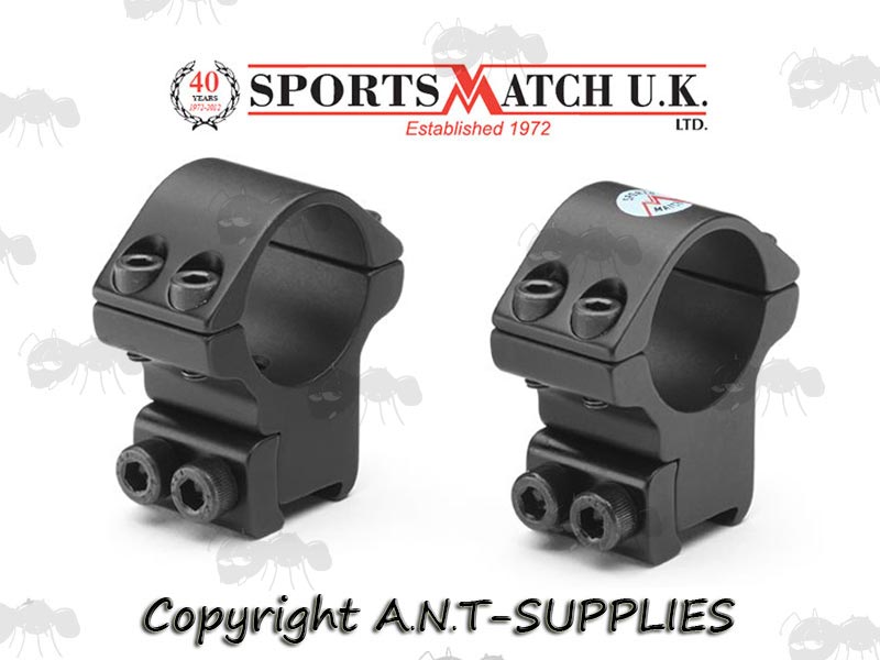 TO6C Sportsmatch 13mm Dovetail Medium Double Screw 1 Inch Scope Rings with Arrestor Pin