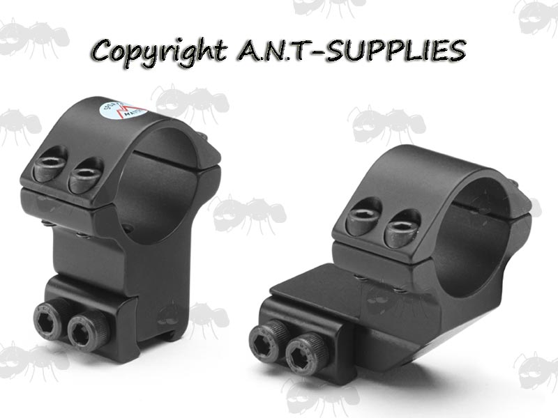 SportsMatch UK Two Piece 9-11mm Dovetail Rail Fitting, Forward Reach, High-Profile 25mm Diameter Rifle Scope Mounts HETO42C