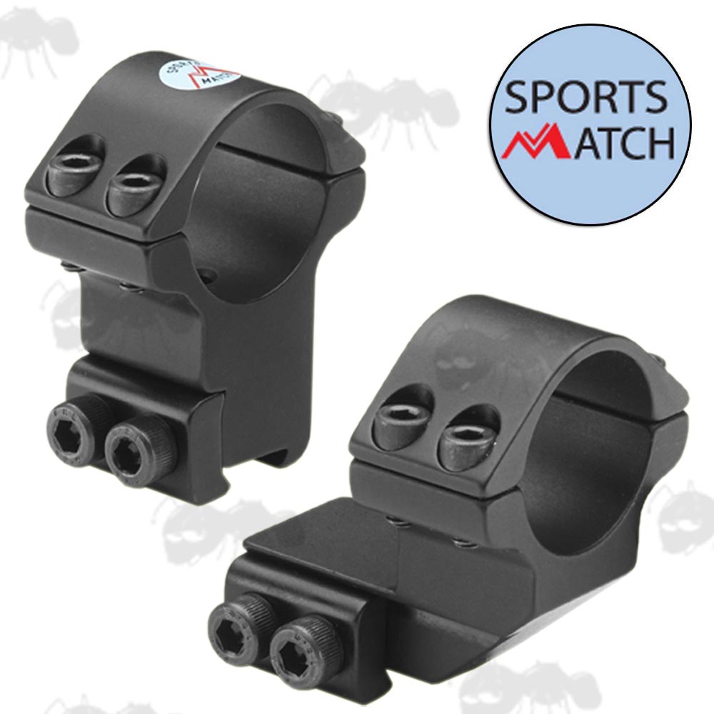 SportsMatch UK Two Piece 9-11mm Dovetail Rail Fitting, Forward Reach, High-Profile 25mm Diameter Rifle Scope Mounts HETO42C