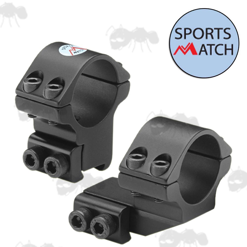 SportsMatch UK Two Piece 9-11mm Dovetail Rail Fitting, Forward Reach, Medium-Profile 25mm Diameter Rifle Scope Mounts ET09C