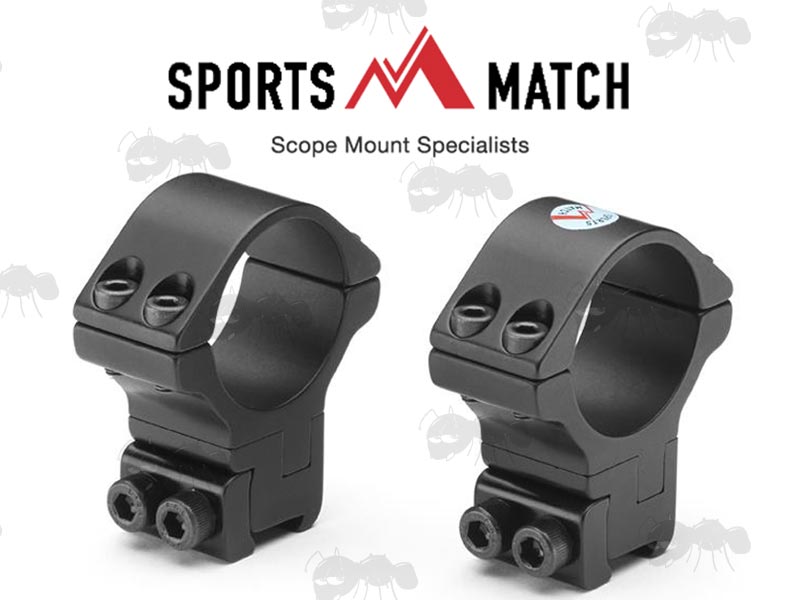 ATP61 Sportsmatch Dovetail Rail Two Piece Adjustable High Profile 30mm Diameter Scope Rings