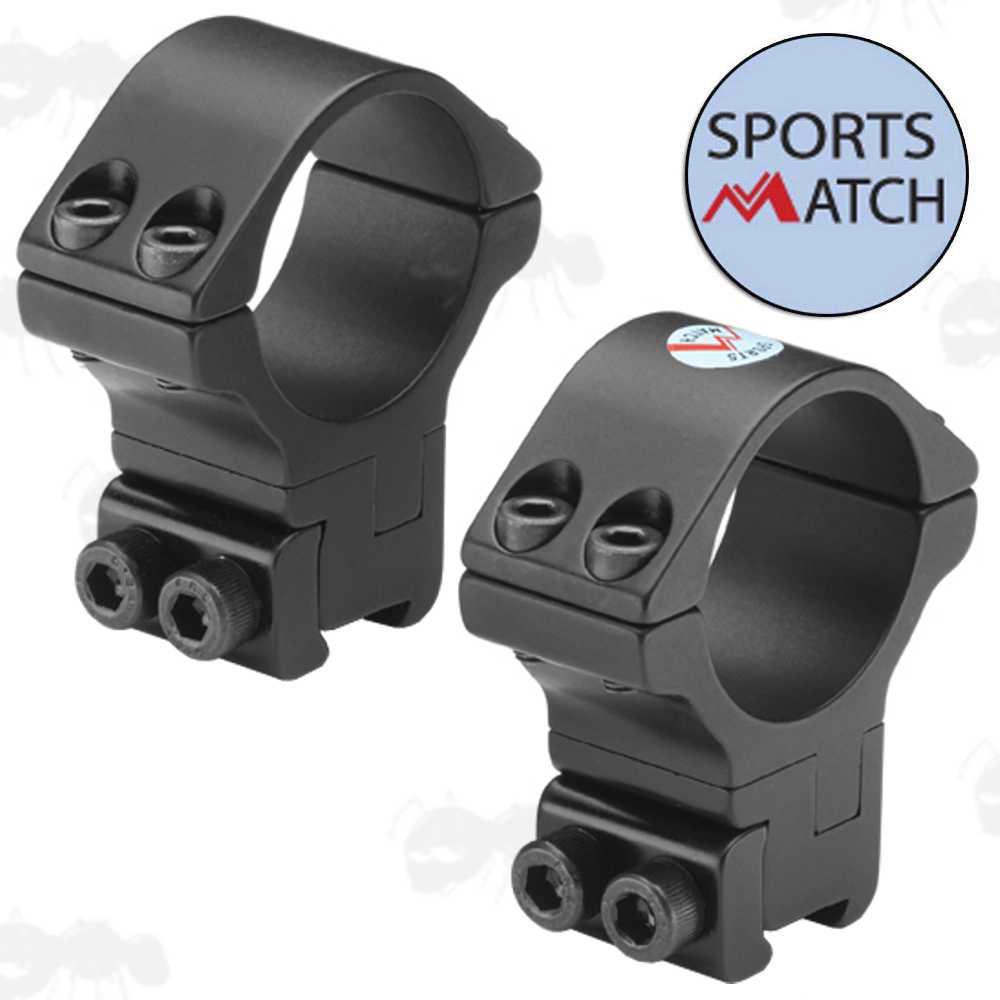 ATP97 Sportsmatch Dovetail Rail Two Piece Adjustable High Profile 25mm Diameter Scope Rings
