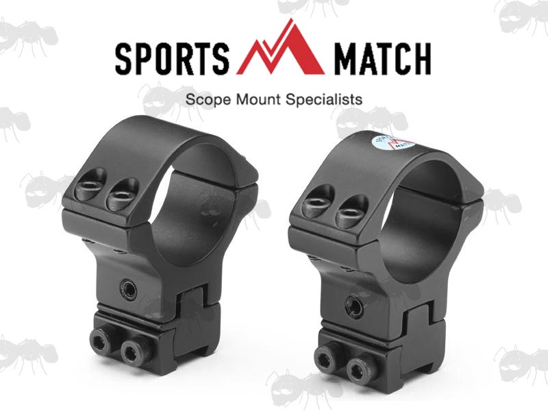 ATP66 Sportsmatch Dovetail Rail Two Piece Fully Adjustable High Profile 30mm Diameter Scope Rings