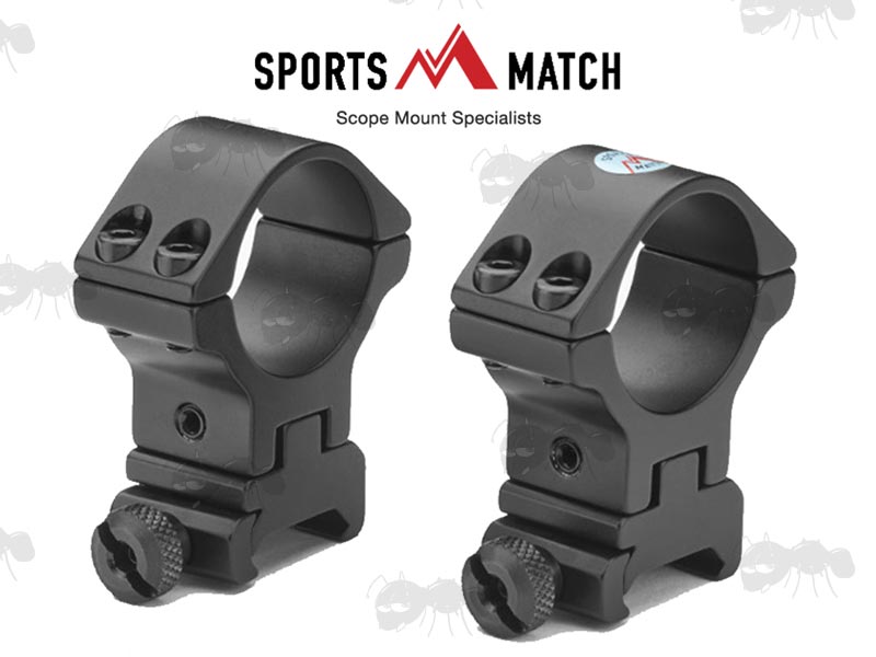 ATP90 Sportsmatch Weaver Rail Two Piece Fully Adjustable High Profile 30mm Diameter Scope Rings